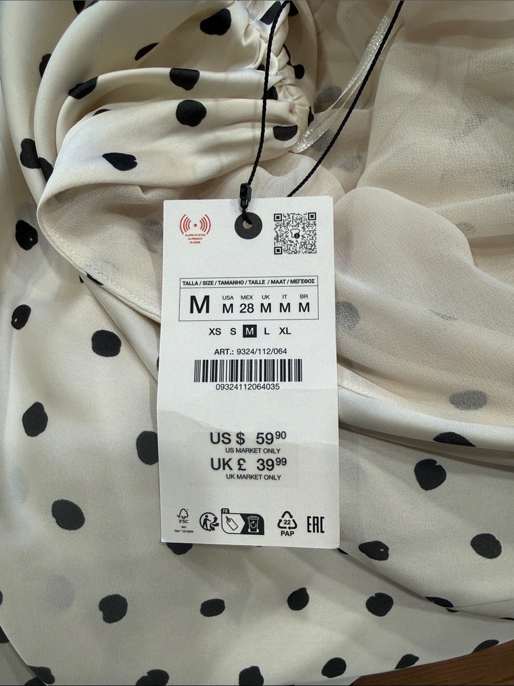 Zara Cream Polka Dot Draped Cowl Neck Top - Picture 2 of 2